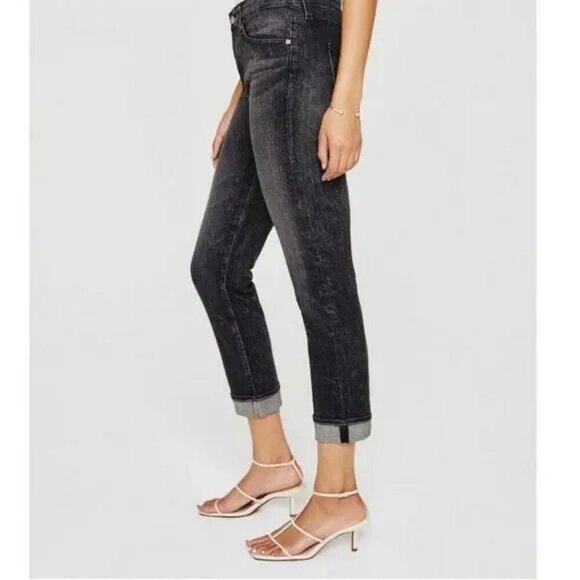 AG Ex Boyfriend Slouchy Slim Jeans in Black Roadway - Picture 2 of 14